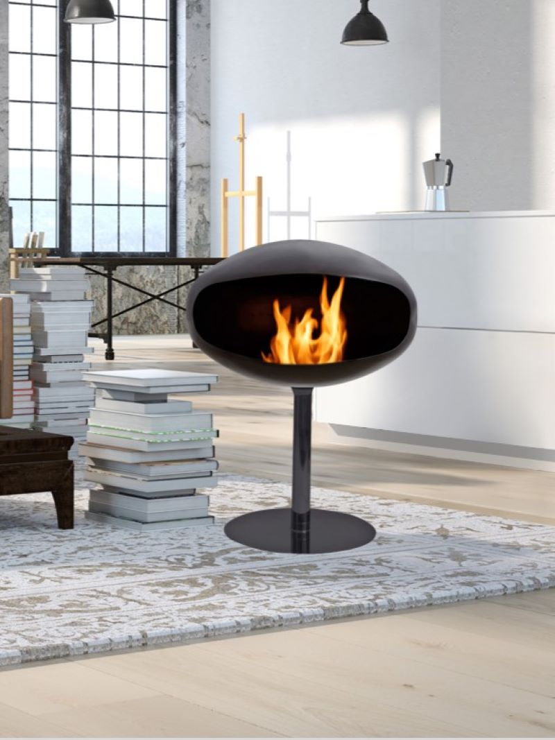 Cocoon Pedestal Black with a Black Base Freestanding Fireplace