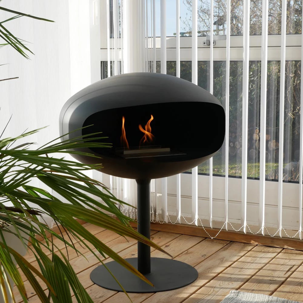 Cocoon Pedestal Black with a Black Base Freestanding Fireplace