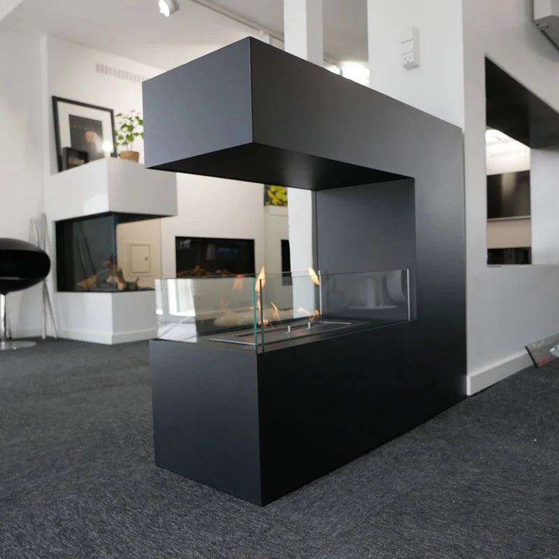 Black 3-Sided Freestanding Bioethanol Fireplace