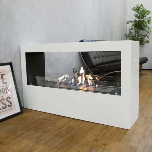 Freestanding L Bioethanol Fireplace - White
