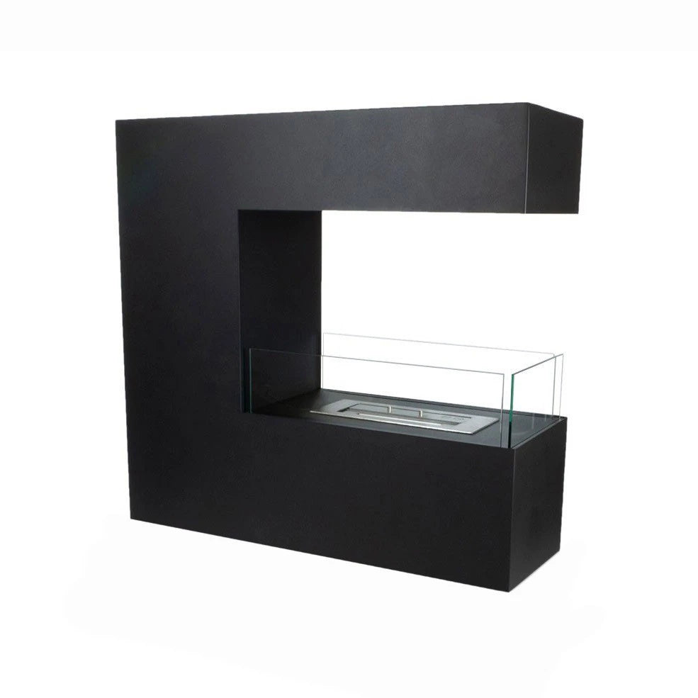 Black 3-Sided Freestanding Bioethanol Fireplace