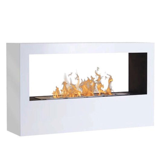 Freestanding L Bioethanol Fireplace - White